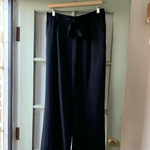A New Day High Rise Wide Leg Black Tie Pull On Pants, Size L